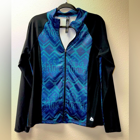 RBX Jackets & Blazers - RBX Jacket. Zipper Front. Black with Geometric Blue Design. Large
